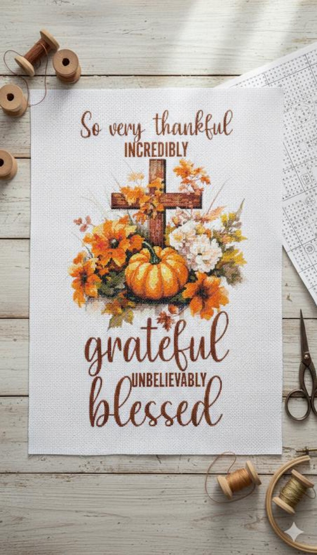 Thankful Grateful Blessed Cross Stitch Pattern: Christian Fall Decor ...