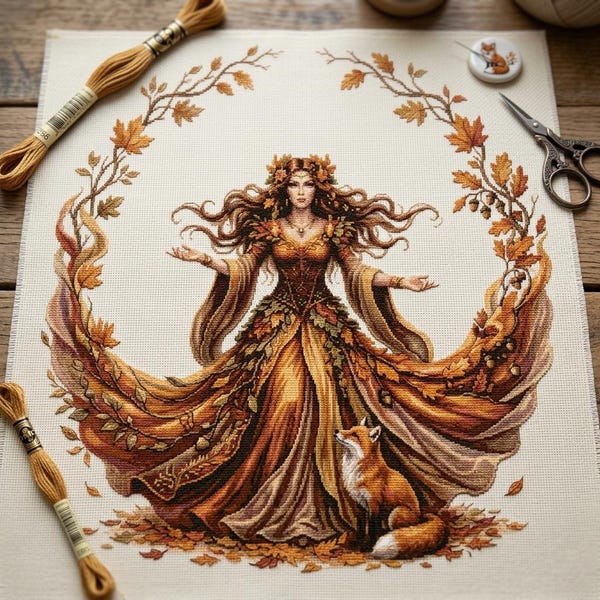 Autumn Goddess Counted Cross Stitch Pattern PDF Digital Download Pattern Keeper Friendly