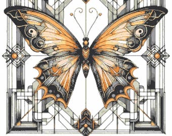 Art Deco Butterfly Cross Stitch Pattern: Geometric Insect Design (PDF Download, Pattern Keeper Compatible)