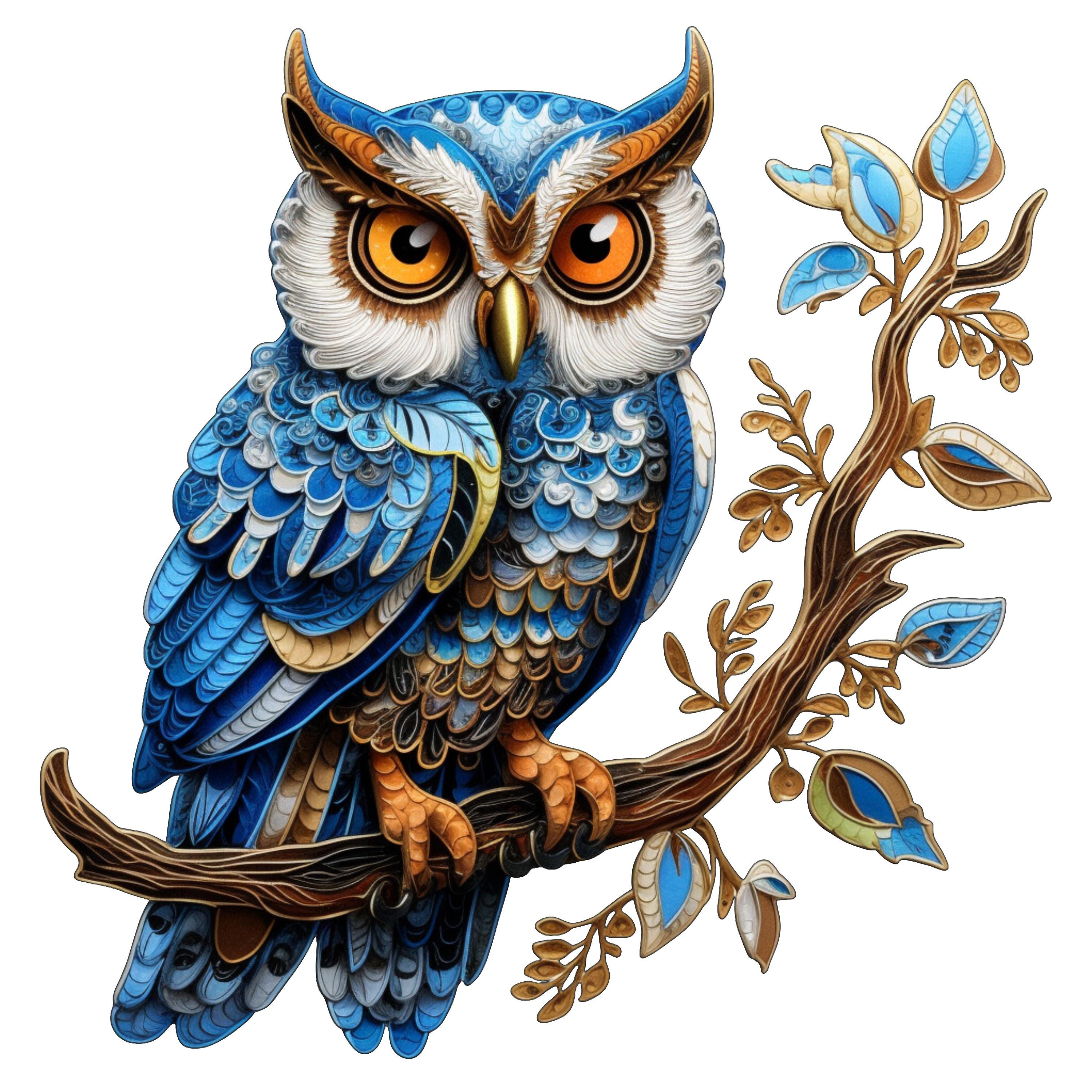 OWL Cross Stitch Pattern in Blue PDF Instant Download DMC 14ct Aida Counted Forest Woodland Creature