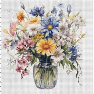 Kruissteekpatroon land wilde bloemen vaaskaart - digitale pdf-download ~ patroonhouder ~ borduurwerk ~ ontwerpen