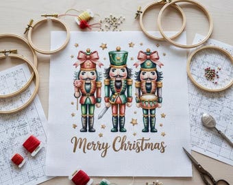 Nutcracker Christmas Cross Stitch Pattern: Glitter Effect Holiday Decor (PDF Pattern