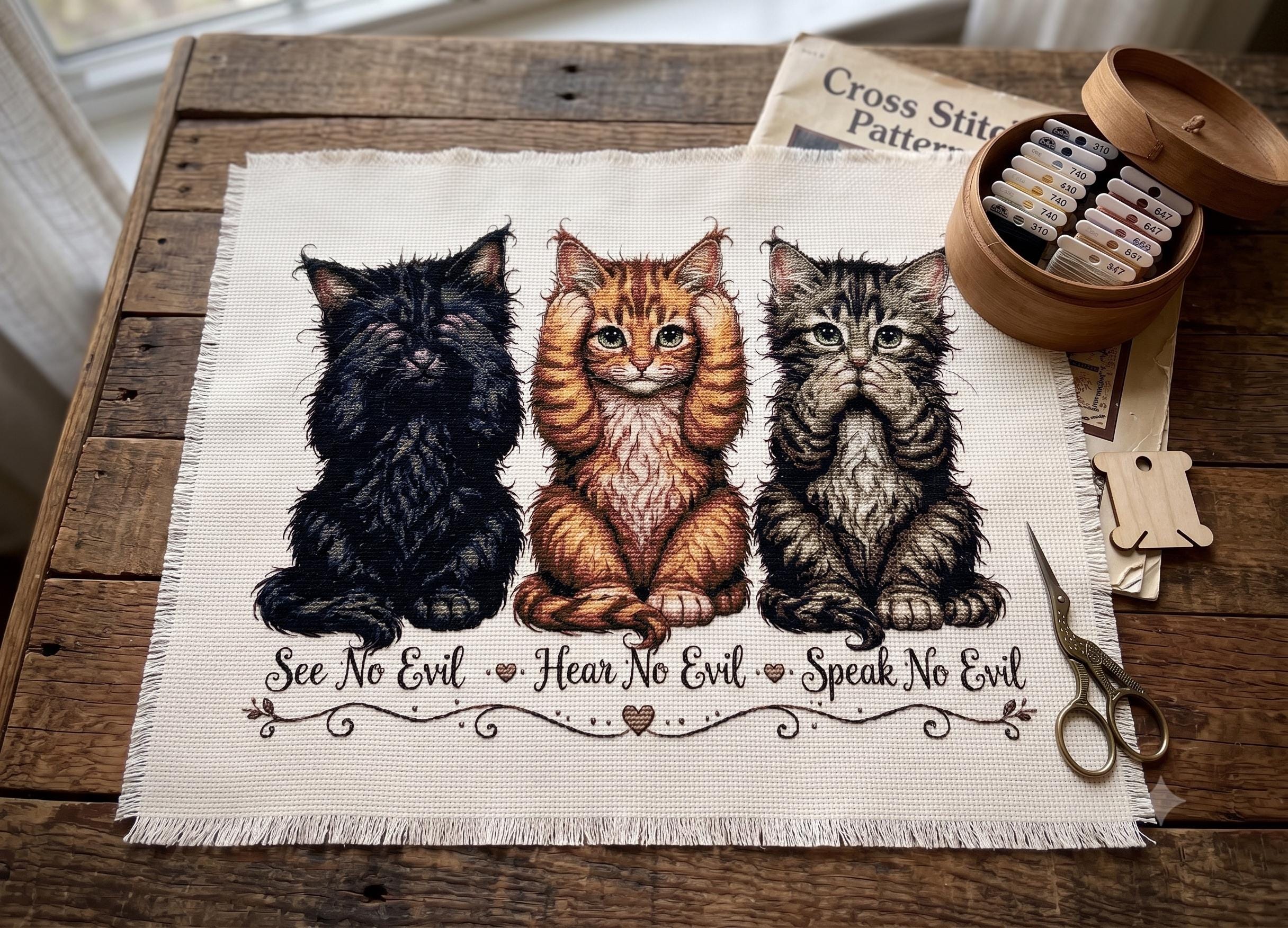 Three Cats Cross Stitch - Etsy