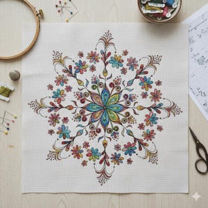 Floral Mandala Counted Cross Stitch Pattern: Colorful Embroidery (PDF Digital Download)