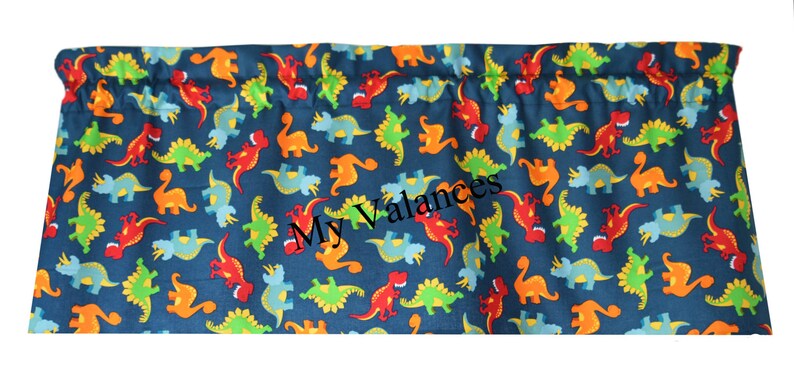 Dinosaurs On Blue Backgound Window Curtain Valance Perfect Image 0