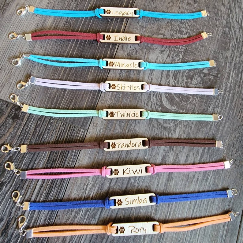 Personalized Pet Name Bracelet Custom Engraved Paw Print Etsy
