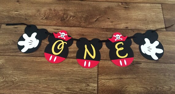 Pirate Mickey Mouse Birthday Banner, ONE Banner, Mickey Mouse Highchair Banner, Mickey Mouse Clubhouse Birthday Party Decoration, Pirates Il_570xn