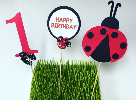 Ladybug Birthday Party Centerpiece, Ladybug Birthday Party Decoration, Ladybug Cake Topper (Set of 3 Pieces) Il_570xn