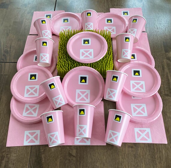 Pink Farm Birthday Party Plates, Barnyard Birthday Party Plates, Barnyard Napkins, Farm Party Supplies, Tractor Birthday Party, Farming Il_570xn