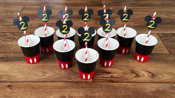 Mickey Mouse Inspired Birthday Party Cups and Straws,Mickey Mouse Cups, Mickey Mouse Tableware, Mickey Mouse Party Supplies Il_570xn