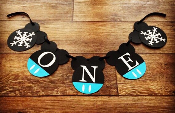 Mickey Mouse Winter Wonderland Birthday Banner, ONE Banner, Mickey Mouse Highchair Banner, Mickey Mouse Clubhouse Birthday Party Decoration Il_570xn