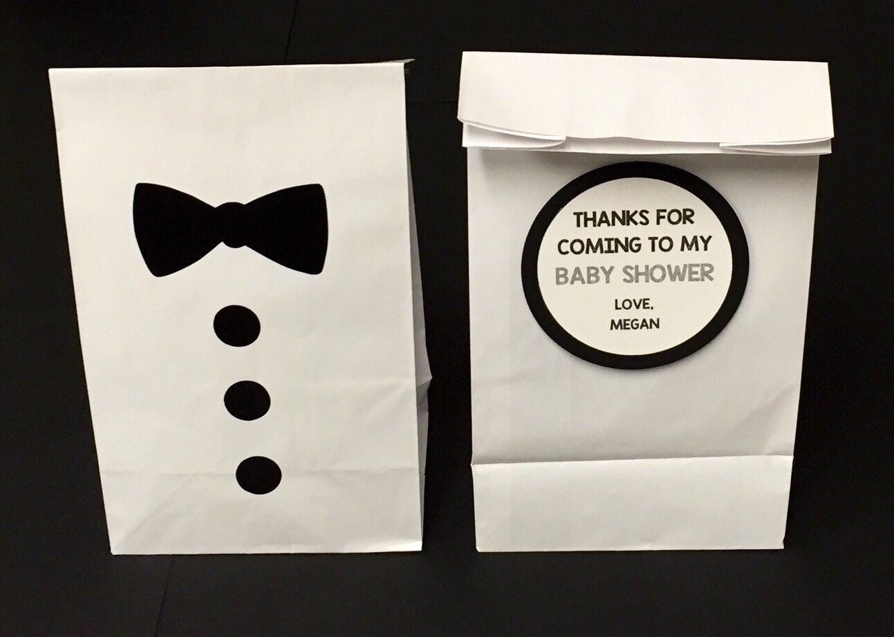 Glitter Mickey with bow Tie Baby Shower Treat Bags Candy Favor PERSONALIZED SET of 12-Fully Assembled with Tissue~Mini Size Free Ship!