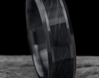 Black Titanium Ring with Central Forged Carbon Fiber Inlay | FREE ENGRAVING | 7mm | Men's Wedding Ring | Black Wedding Ring