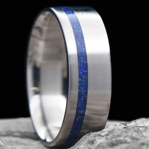 The Shift | FREE ENGRAVING | Titanium Ring with Lapis Lazuli Inlay | Wedding Ring | Custom Made For You