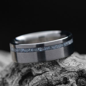 The Shift | FREE ENGRAVING | Titanium Ring with Crushed Pearl Inlay | 7mm | Wedding Ring | Custom Made For You