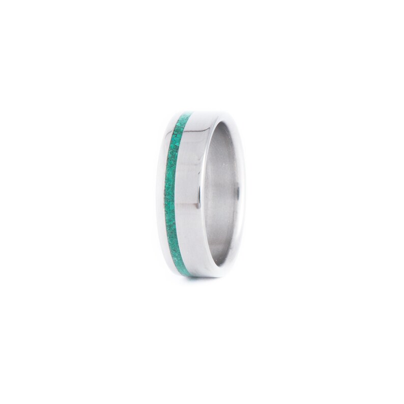 For Men And Women Wedding And Engagement Ring Titanium Ring With Malachite Mineral Stone Inlay Custom Made.