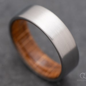 The Titan | FREE ENGRAVING | Titanium Ring with Whiskey Barrel Oak Wood Inner Sleeve | 7mm | Wedding Ring | Custom Made For You