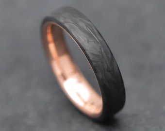 The Quest | FREE ENGRAVING | Forged Carbon Fiber Ring with Rose Gold Inner Sleeve | 5mm | Wedding Ring | Custom Made For You