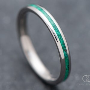 The Anchor | FREE ENGRAVING | Titanium Ring with Malachite Inlay | 3mm | Wedding Ring | Custom Made For You