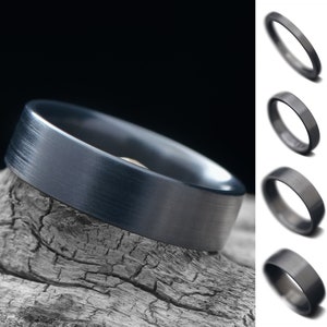 Black Zirconium Ring | FREE ENGRAVING | Flat Profile | Men&#39;s Wedding Band | Unique Wedding Ring | 2-4-6-8mm Band