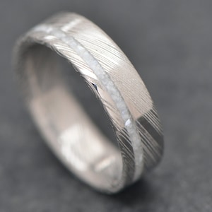 Damascus Ring | FREE ENGRAVING | Heimskringla Stainless Damascus Ring with Pearl Inlay | 6mm | mens wedding band | unique mens ring