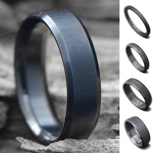Black Zirconium Ring | FREE ENGRAVING | Bevel Profile | Men&#39;s and Woman Wedding Band | Unique Wedding Ring | 2/4/6/8mm Band