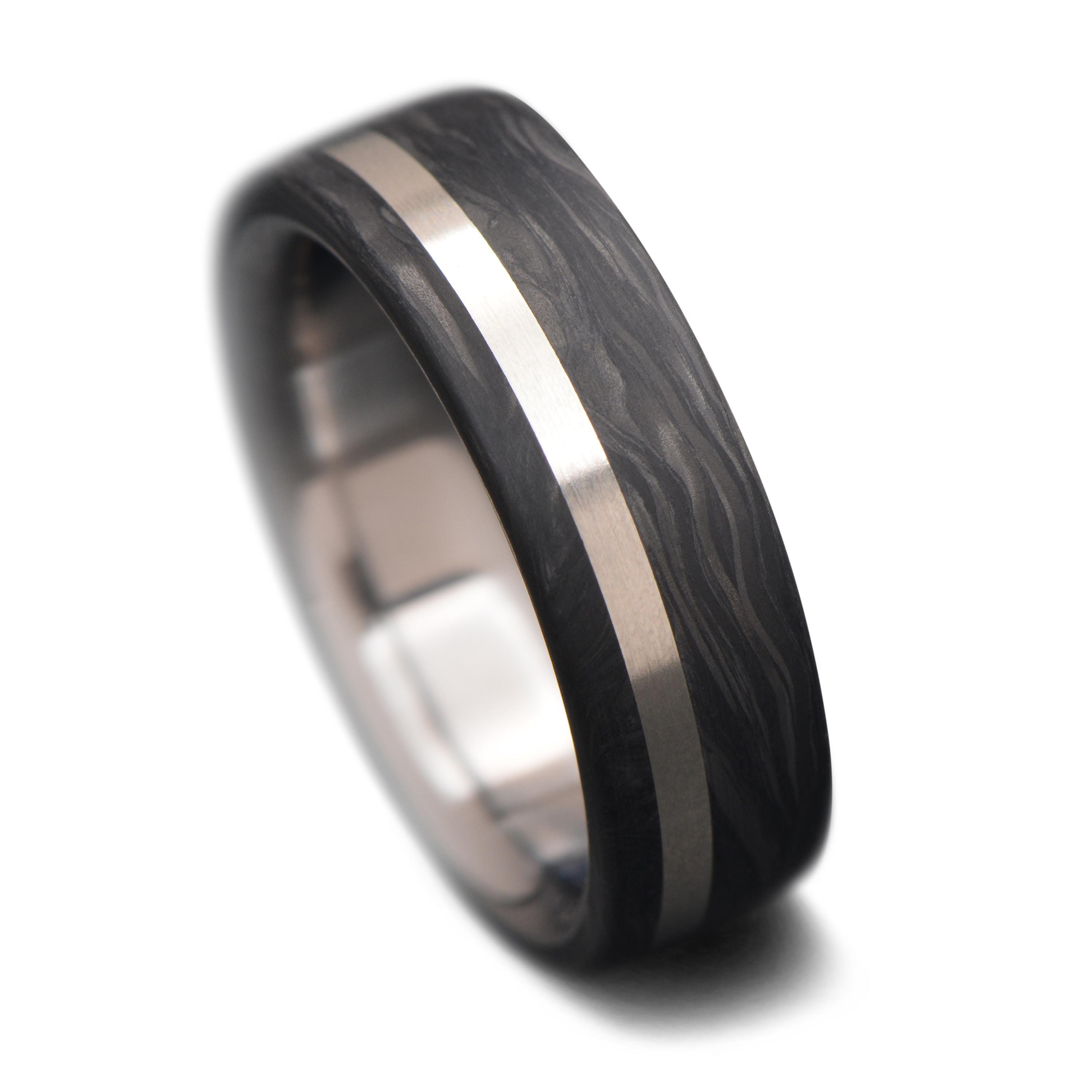Forged Carbon Fiber Wedding Band With White Gold Inlay | FREE ENGRAVING Forged Carbon Fiber Wedding Band With White Gold Inlay | FREE ENGRAVING