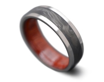 The Core | FREE ENGRAVING | Titanium Ring with Forged Carbon Fiber Inlay and Bloodwood Inner Sleeve | 8mm | Wedding Ring | Custom Made