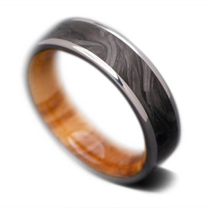 The Core | FREE ENGRAVING | Titanium Ring with Forged Carbon Fiber Inlay and Olivewood Inner Sleeve | 7mm | Wedding Ring | Custom Made