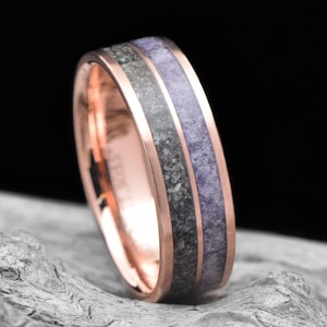14K Rose Gold Wedding Band with Amethyst & Alexandrite Inlays | FREE ENGRAVING | 7mm | Men&#39;s Wedding Ring | Unique Custom Design