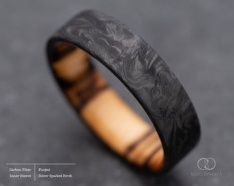 Carbon Fiber Ring with Wood Inner Sleeve, Classic Design, 7 mm, Wedding Band, Engagement Ring, Gift for him,