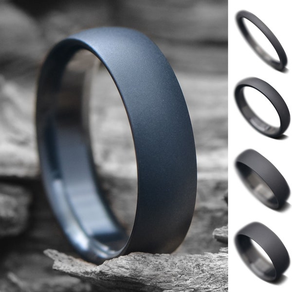 Black Zirconium Ring Classic look | FREE ENGRAVING | Domed Profile | Men's Wedding Band | Unique Wedding Ring | 2-4-6-8mm Band