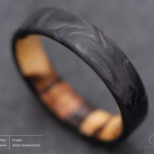 Carbon Fiber Ring with Wood Inner Sleeve, Classic Design, 5mm, Wedding Band, Engagement Ring,