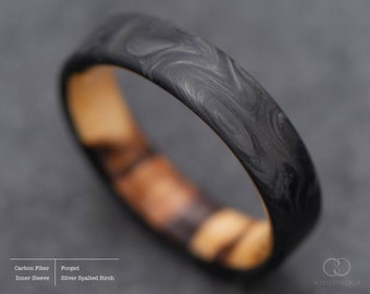 Carbon Fiber Ring with Wood Inner Sleeve, Classic Design, 5mm, Wedding Band, Engagement Ring,