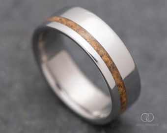 The Shift | FREE ENGRAVING | Titanium Ring with Tiger's Eye Inlay | 7mm | Wedding Ring | Custom Made For You