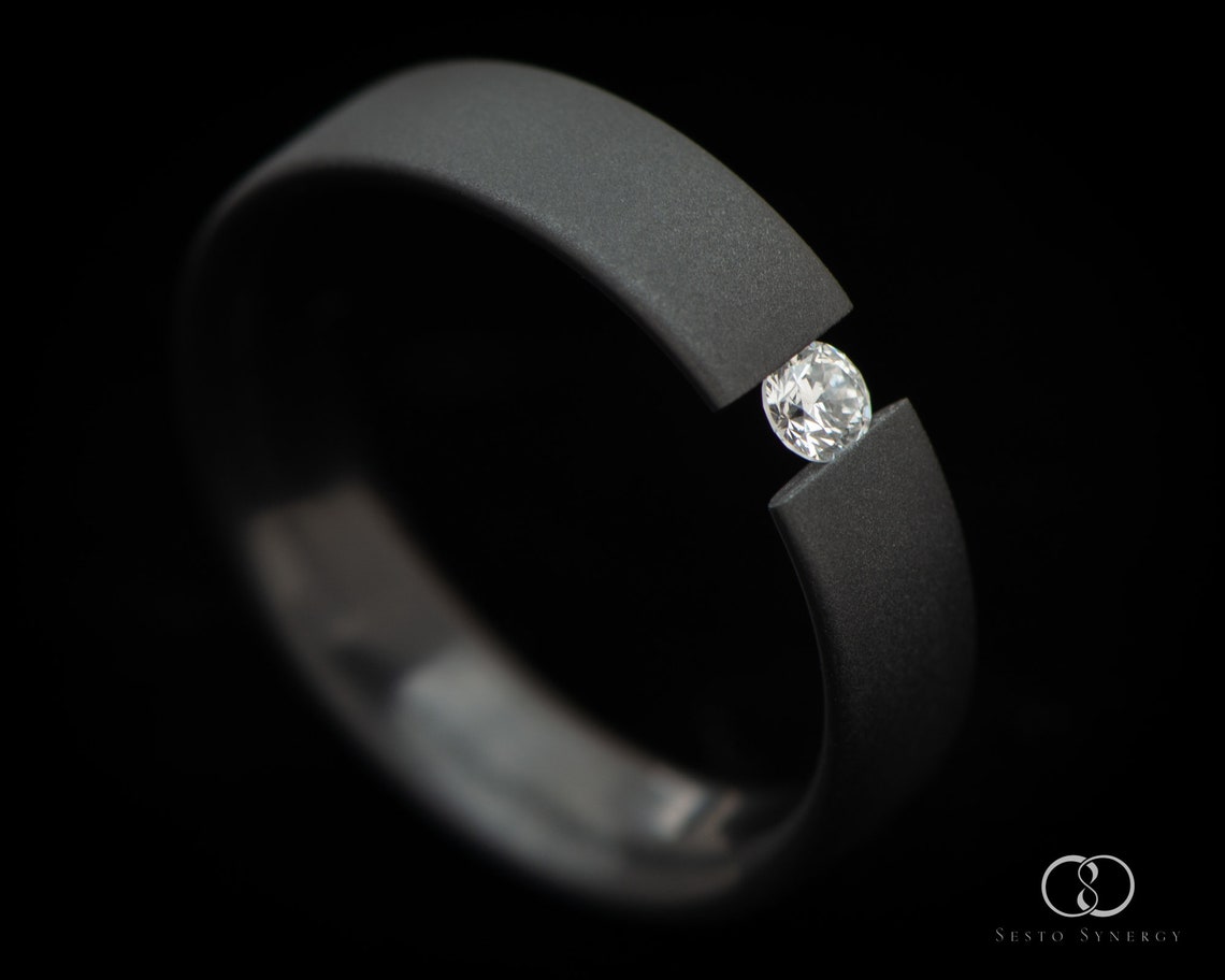 Black Zirconium with Diamond Wedding Band Engagement Ring image 1