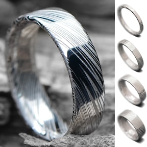 Stainless Damascus Ring | FREE ENGRAVING | Flat Profile | Men's Woman Wedding Band | Unique Wedding Ring | 2-4-6-8mm Ring
