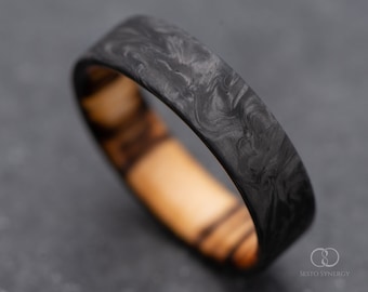 The Quest | FREE ENGRAVING | Forged Carbon Fiber Ring with Wood Inner Sleeve | 7mm | Mens Wedding Band | Custom Made For You
