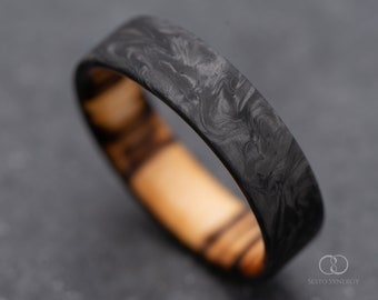 The Quest | FREE ENGRAVING | Forged Carbon Fiber Ring with Wood Inner Sleeve | 7mm | Mens Wedding Band | Custom Made For You