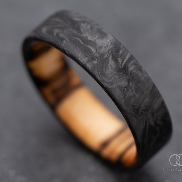 The Quest | FREE ENGRAVING | Forged Carbon Fiber Ring with Wood Inner Sleeve | 7mm | Mens Wedding Band | Custom Made For You