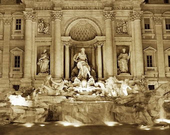 Trevi Fountain, Rome, France, Architecture, Cityscape, Black and White, Europe, Church