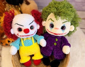 Halloween Crochet Creepy Clown & Spooky Villain Amigurumi Decor, Gift for Horror Fans