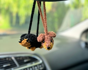 Crochet Dachshund Car Mirror Charm, Wiener Dog Rear View Mirror Hanging, Sausage Dog, Cute Doxie Gift for Dog Lovers