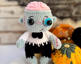 Halloween Zombie spooky toy, crochet Halloween decor, cute zombie gentleman, plushie toy, Halloween scary decor gift for kids