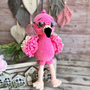 Crochet pink flamingo toy, plushie flamingo amigurumi, stuffed bird toy, nursery decor, flamingo lovers