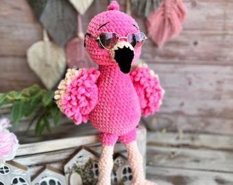 Crochet Pink Flamingo Figure, Handmade Tropical Bird Decor, Summer Home Accent, Flamingo Lover Gift, Coastal Decor