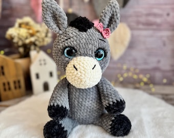 Crochet Donkey Decor, Farm Animal Amigurumi, Donkey Lover Gift, Shelf Decor, Burro Decoration