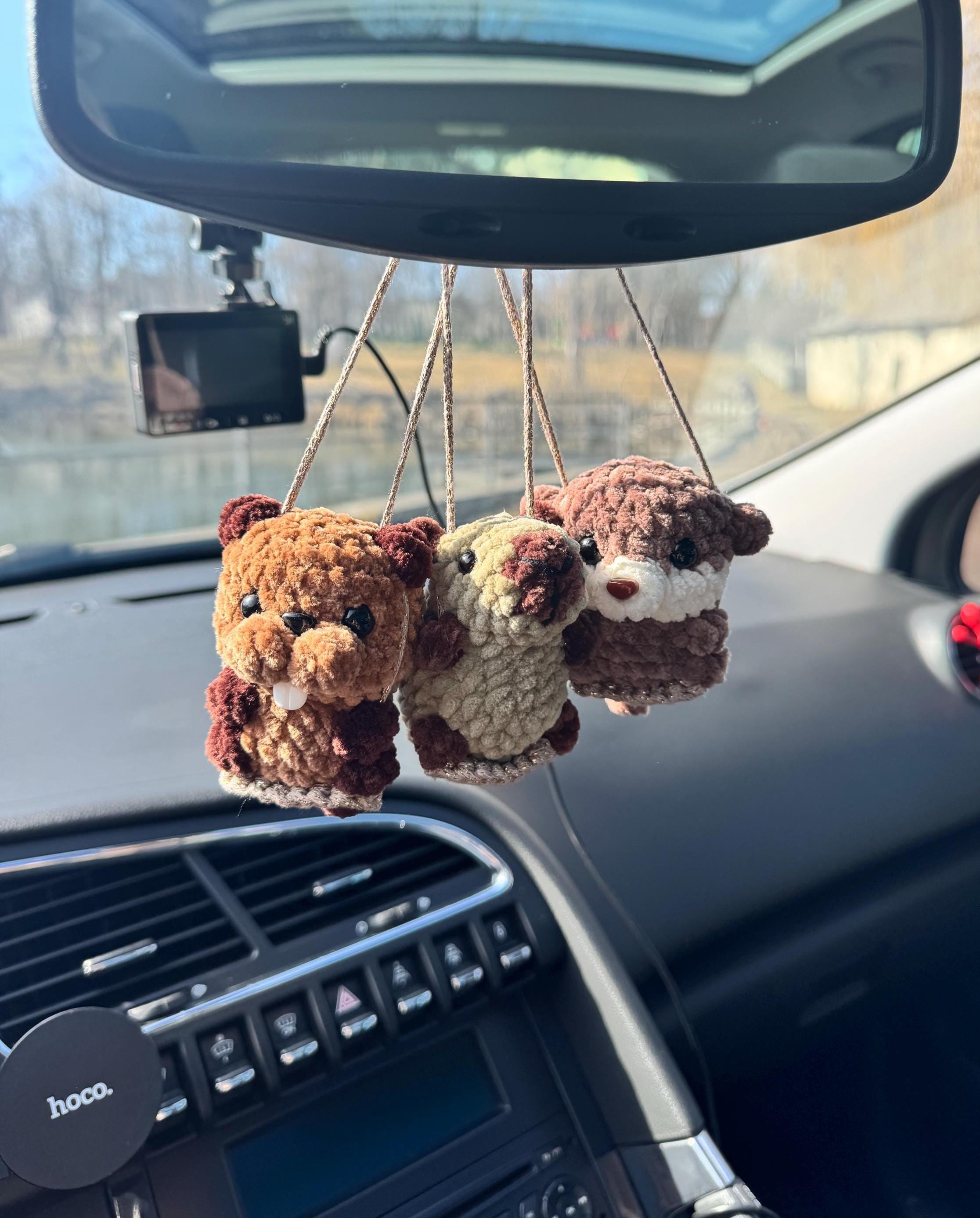 Car Charms Rear View Mirror Hanger Crochet Beaver Keychain Bag