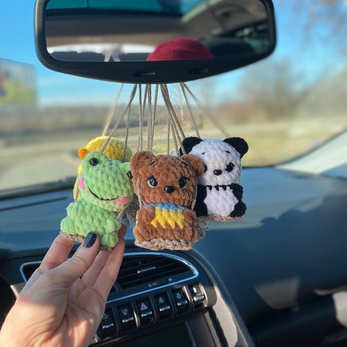 Car Charms Rear View Mirror, Crochet Car Mirror Hanger Cat Duck