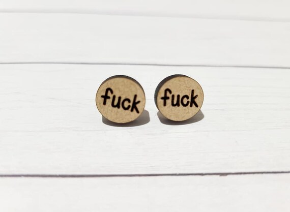 Fuck wood studs Engraved Surgical stainless Steel funny E pic
